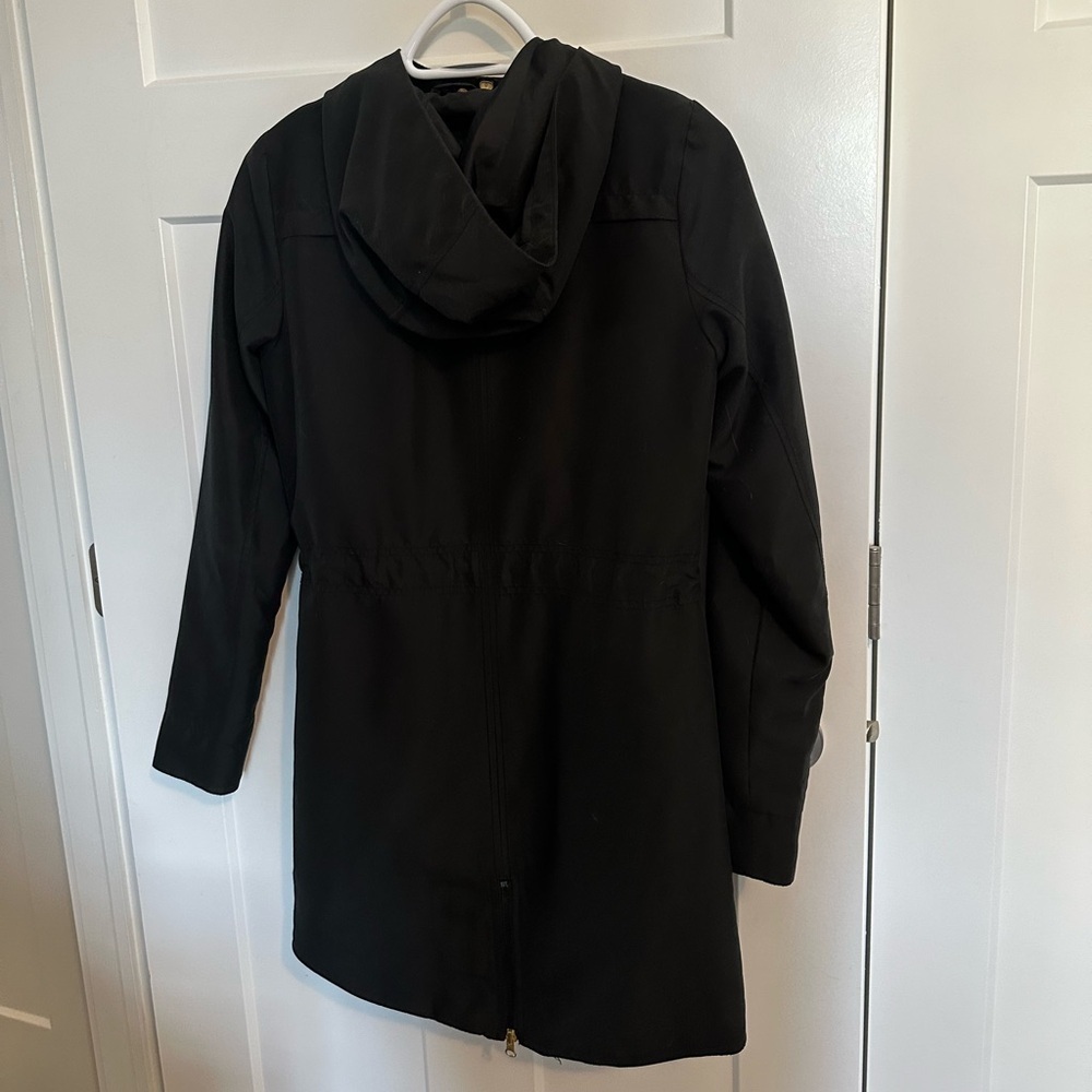 VERO MODA | Black Zipper Trench Coat High Low Hem with Hoodie - Picture 7 of 12